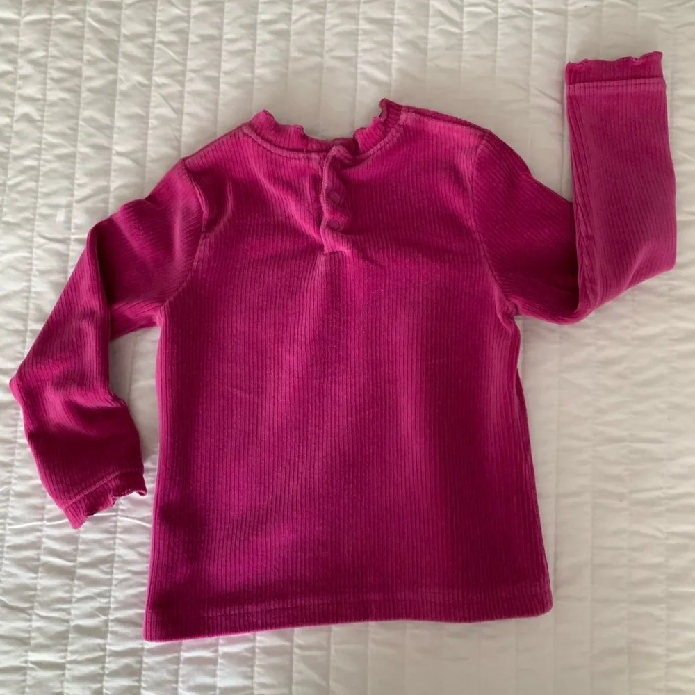 Vintage Children's Place Velour Set Girls 24M Pink Top Pants Ribbed Ruffle Y2K